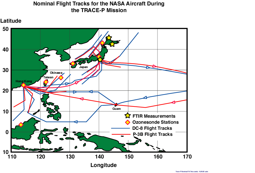 TRACE-P Local Flight Track Map