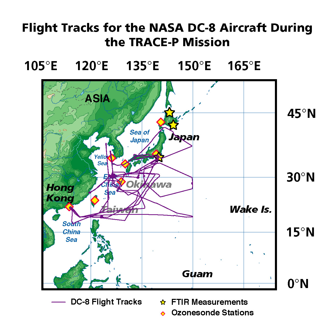 TRACE-P DC-8 Local Flight Track Map
