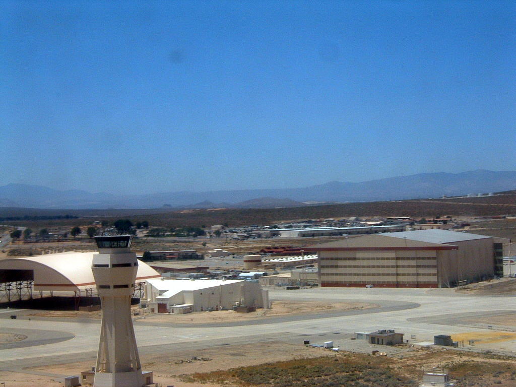 Edwards tower and DC-8 hanger