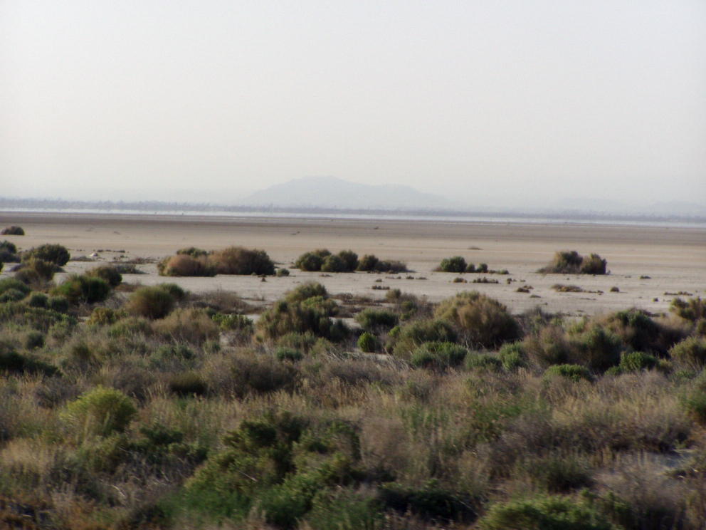 Hazy mirage over dry lake bed