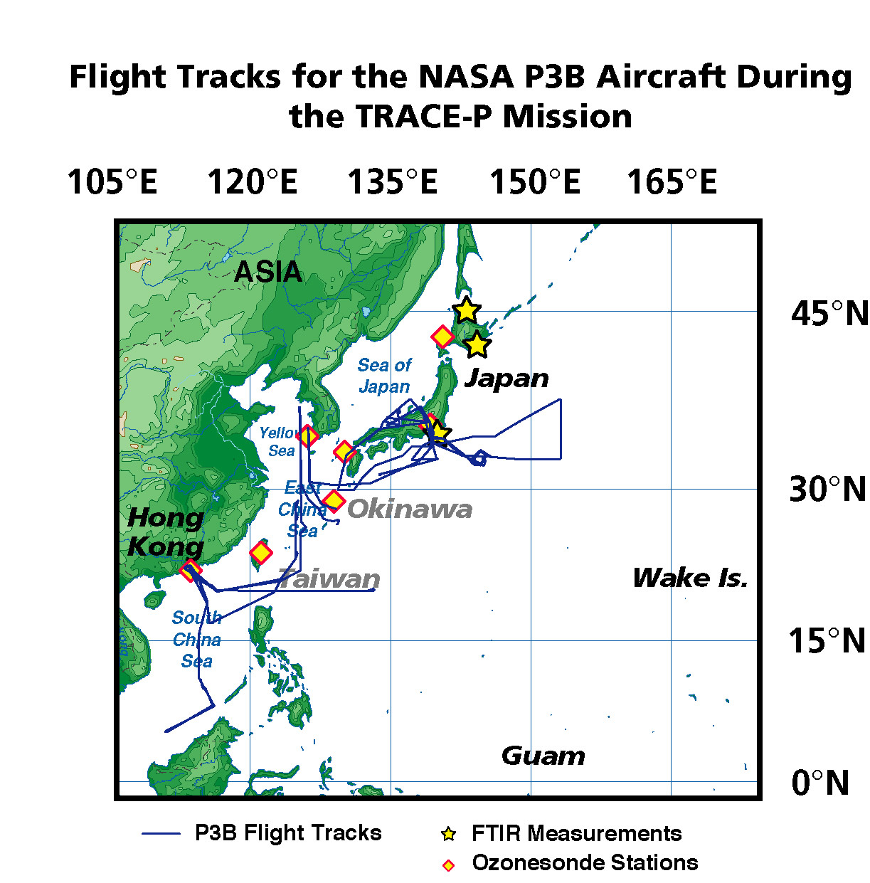 TRACE-P P-3B Local Flight Track Map